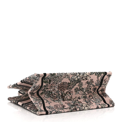 Canvas Embroidered Small Flowers Book  Tote Pink