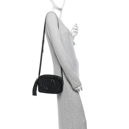Pebbled Calfskin Small Soho Disco Bag Black