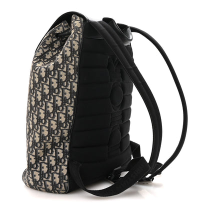 Oblique Jacquard Grained Calfskin Drawstring Saddle Backpack Beige Black