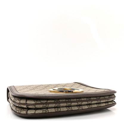 GG Supreme Monogram Textured Dollar Calfskin Web Medium Blondie Top Handle Shoulder Flap Bag Beige Ebony New Acero