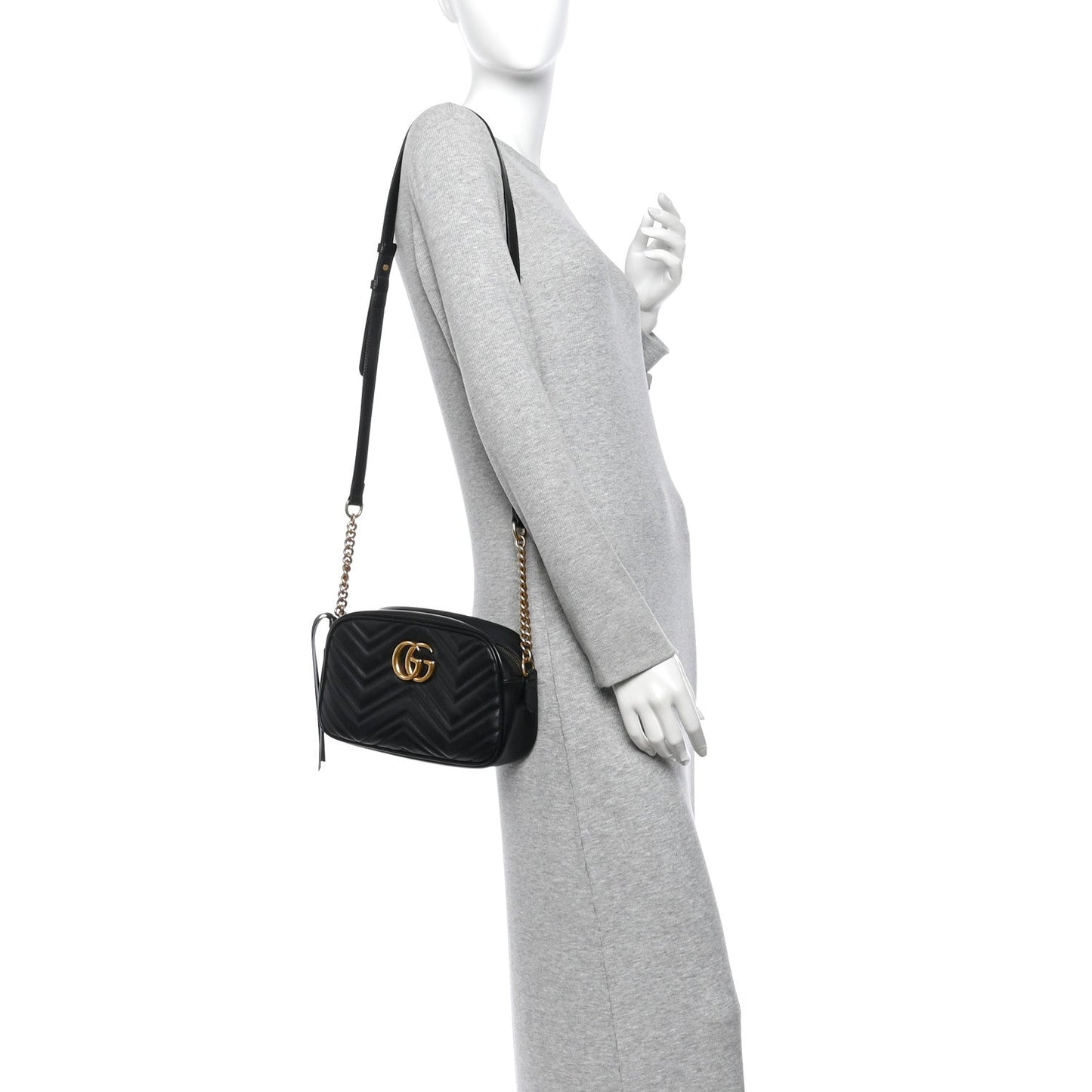 Calfskin Matelasse Small GG Marmont Chain Shoulder Bag Black