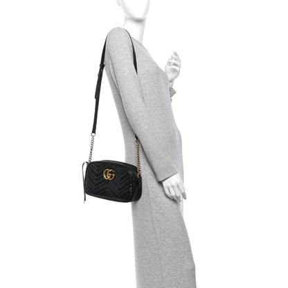 Calfskin Matelasse Small GG Marmont Chain Shoulder Bag Black