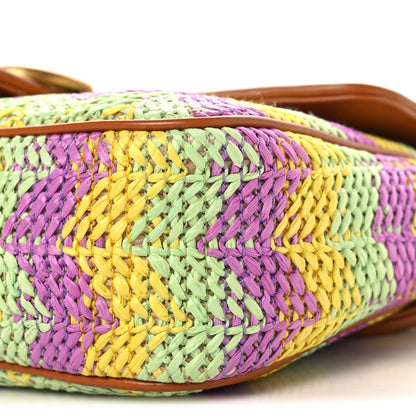 Calfskin Raffia Woven Small GG Marmont Shoulder Bag Multicolor