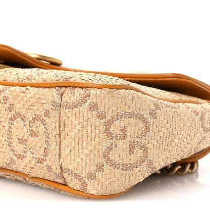 Raffia GG Monogram Matelasse Small GG Marmont Shoulder Bag Natural Beige Off White Sun Oil