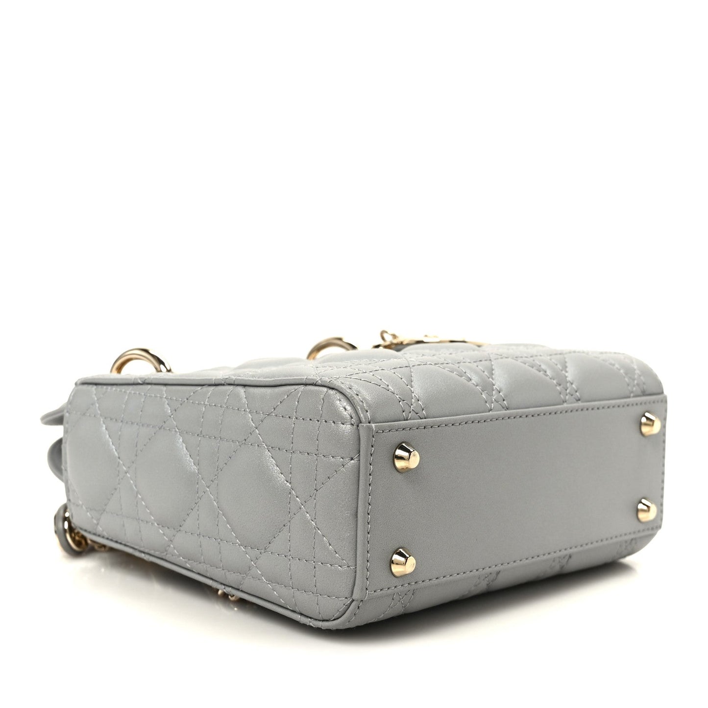 Metallic Lambskin Cannage Mini Lady Dior Grey
