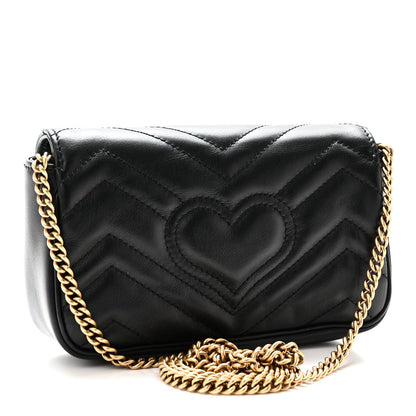 Calfskin Matelasse Super Mini GG Marmont Shoulder Bag Black