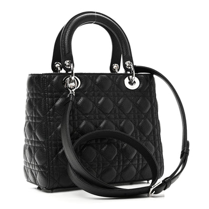 Grained Calfskin Cannage Medium Lady Dior Black