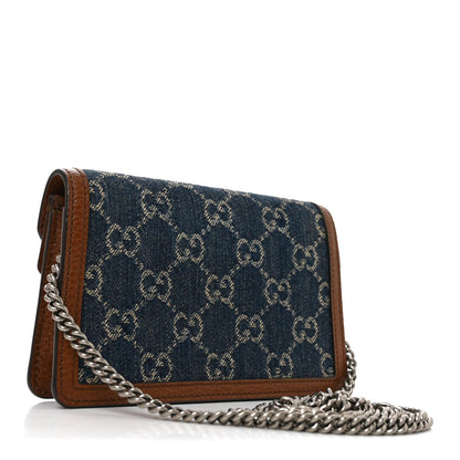 New Denim GG Monogram Dollar Calfskin Enamel Super Mini Dionysus Shoulder Bag Blue Tea Cuir Epilog Electric Blue