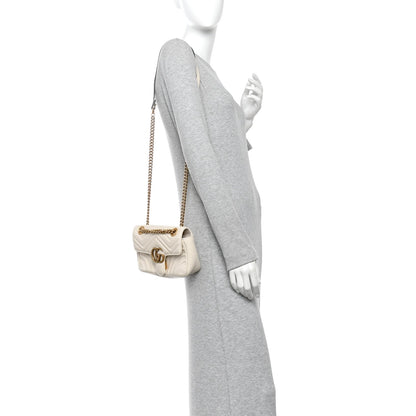 Calfskin Matelasse Mini GG Marmont Shoulder Bag White