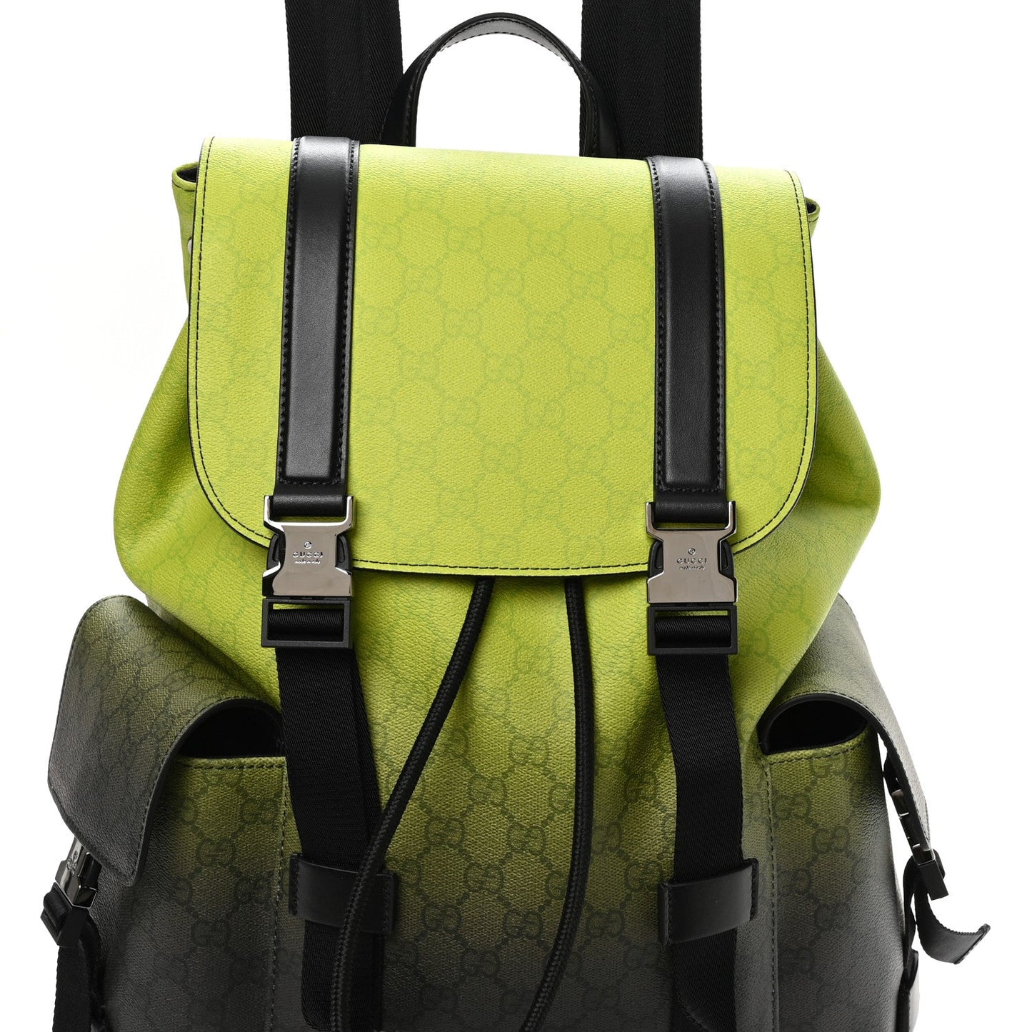 GG Supreme Monogram Large Double Buckle Backpack Green
