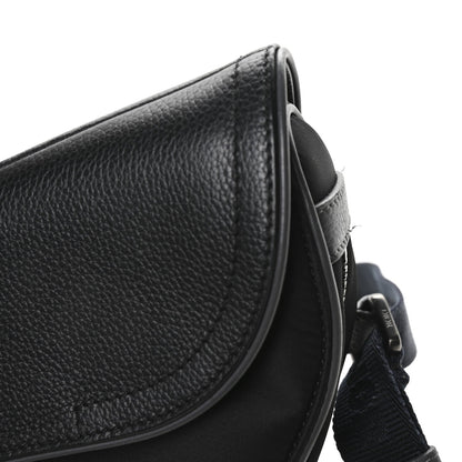X Sacai Grained Calfskin Technical Fabric Mens Saddle Bag Black