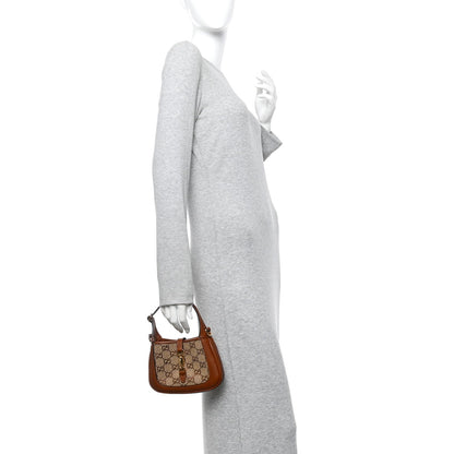 New Canvas Charisma Calfskin Crystal GG Monogram Mini Jackie 1961 Hobo Camel Ebony