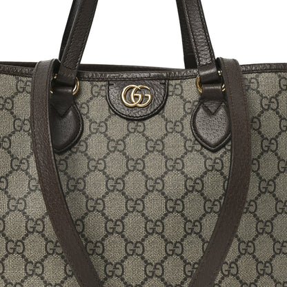 GG Supreme Monogram Textured Calfskin Small Ophidia Shoulder Tote Bag Beige Ebony New Acero