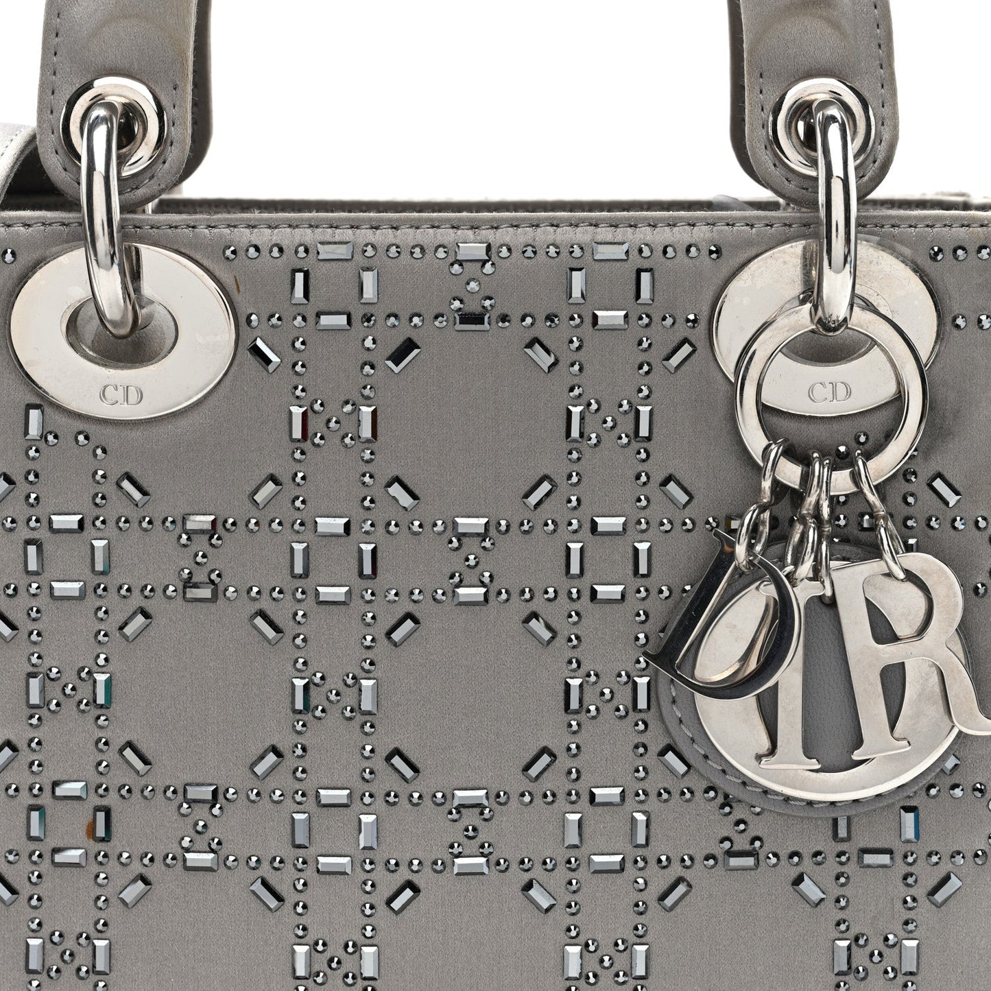 Satin Crystal Cannage Mini Lady Dior Gray