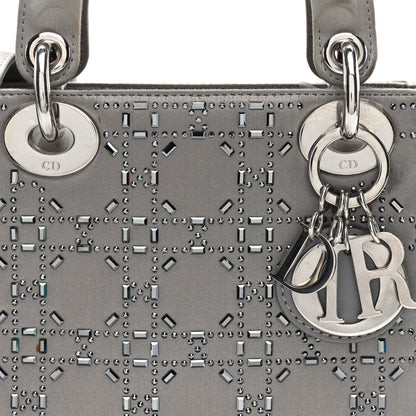 Satin Crystal Cannage Mini Lady Dior Gray