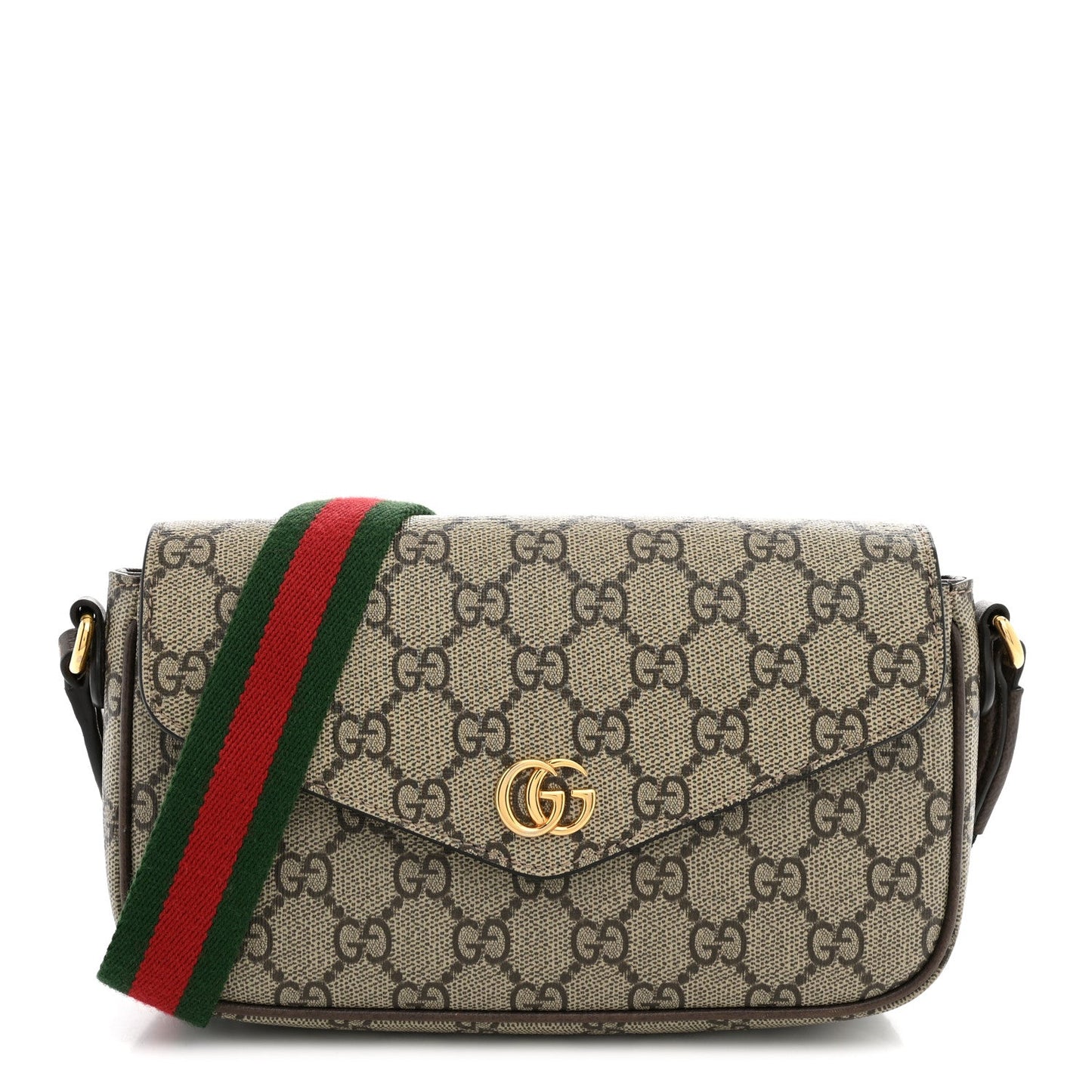 GG Supreme Monogram Textured Dollar Calfskin Web Mini Ophidia Envelope Shoulder Bag Beige Ebony