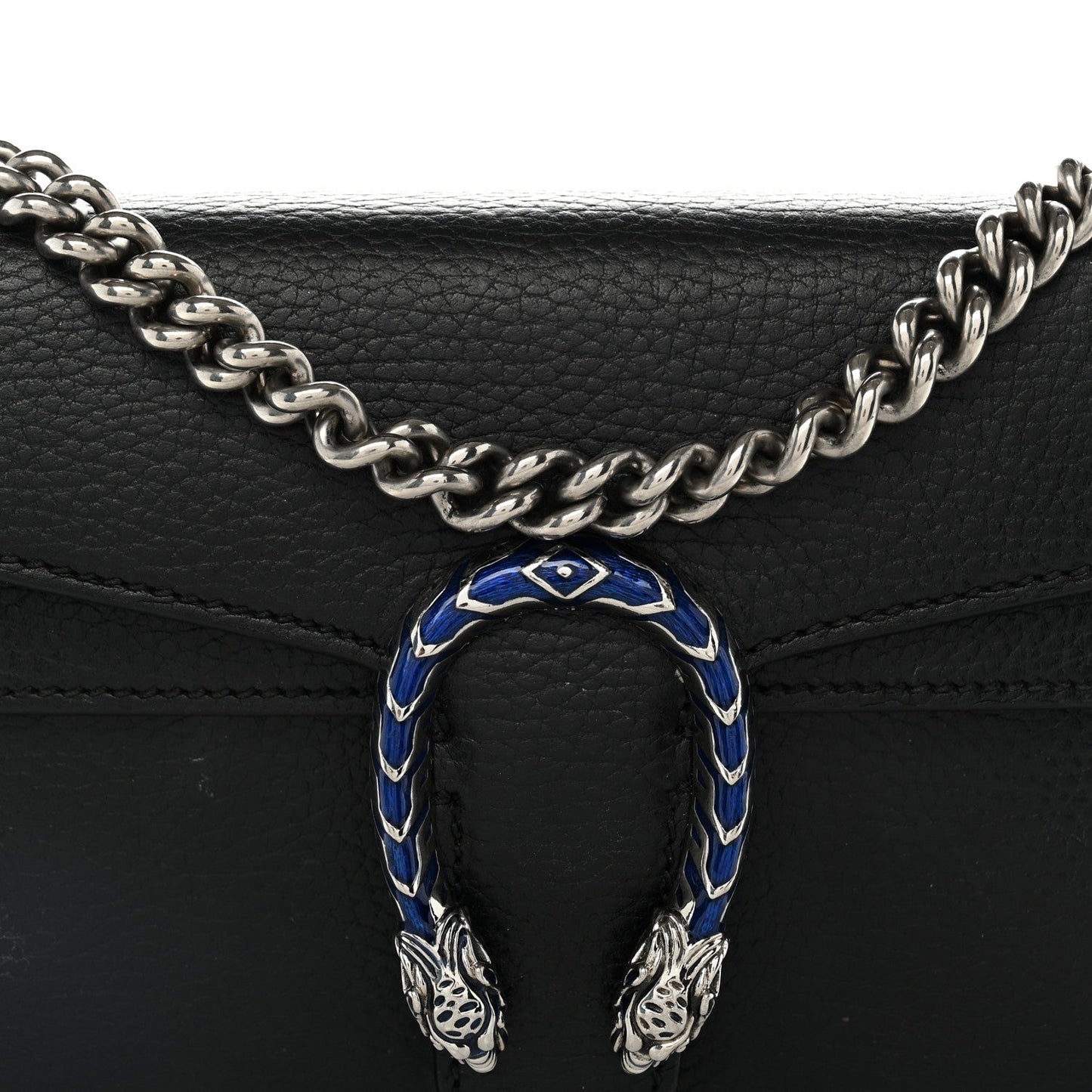Dollar Calfskin Enamel Small Dionysus Shoulder Bag Black Electric Blue