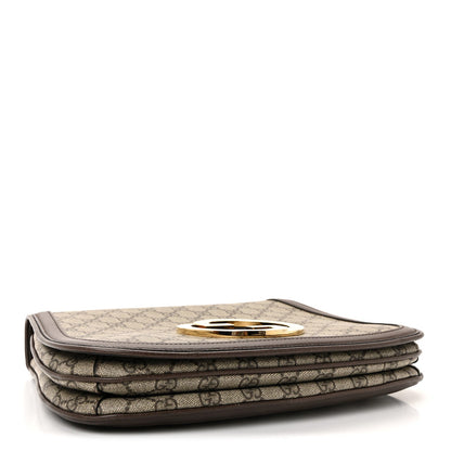 GG Supreme Monogram Textured Dollar Calfskin Web Medium Blondie Top Handle Shoulder Flap Bag Beige Ebony New Acero