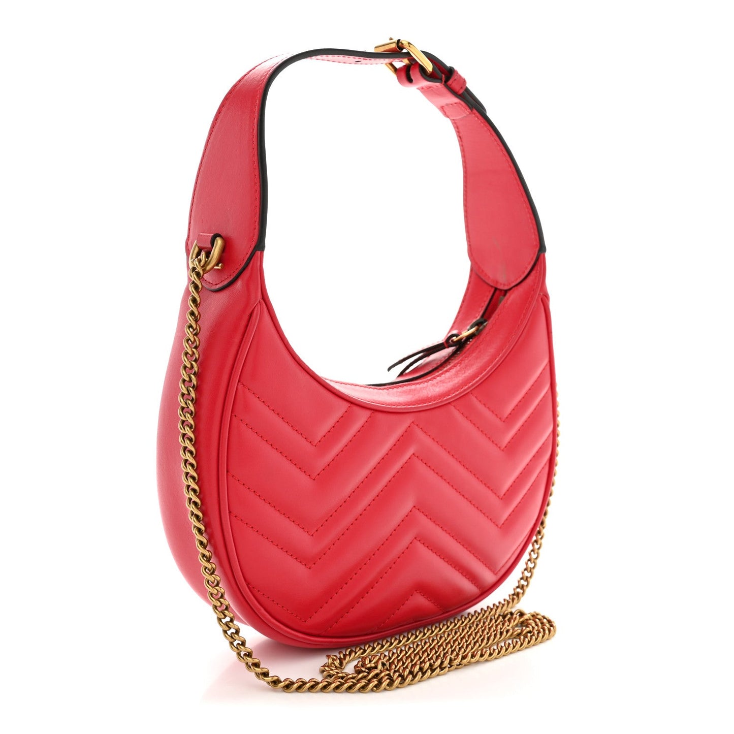 Calfskin Matelasse Chevron Mini GG Marmont Half Moon Hobo Rosso