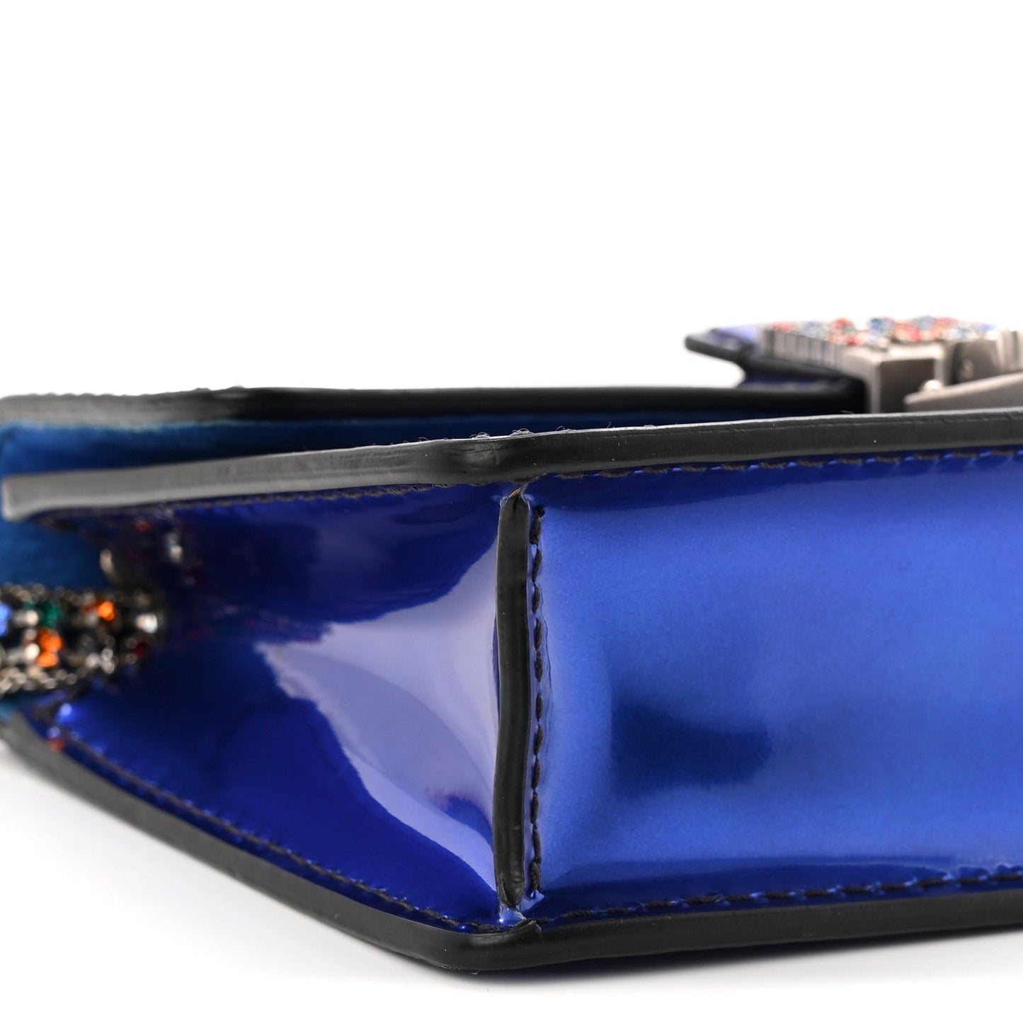 Metallic Patent Crystal Dioraddict Flap Bag Blue
