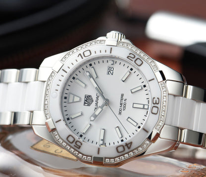 Tag Heuer Aquaracer Diamonds White Dial Two Tone Steel Strap Watch for Women - WAY131H.BA0914