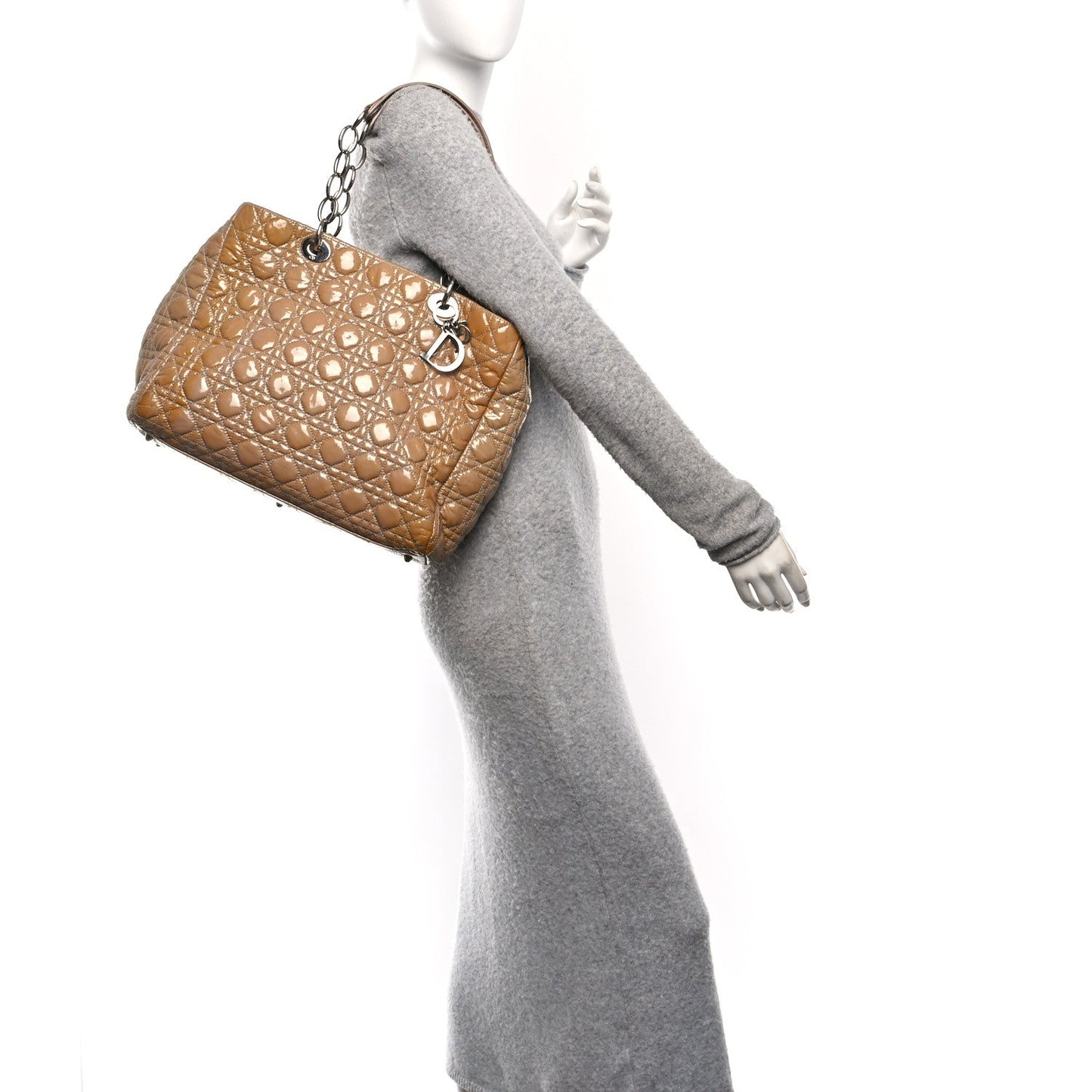 Patent Cannage Large Dior Soft Shopping Tote Beige