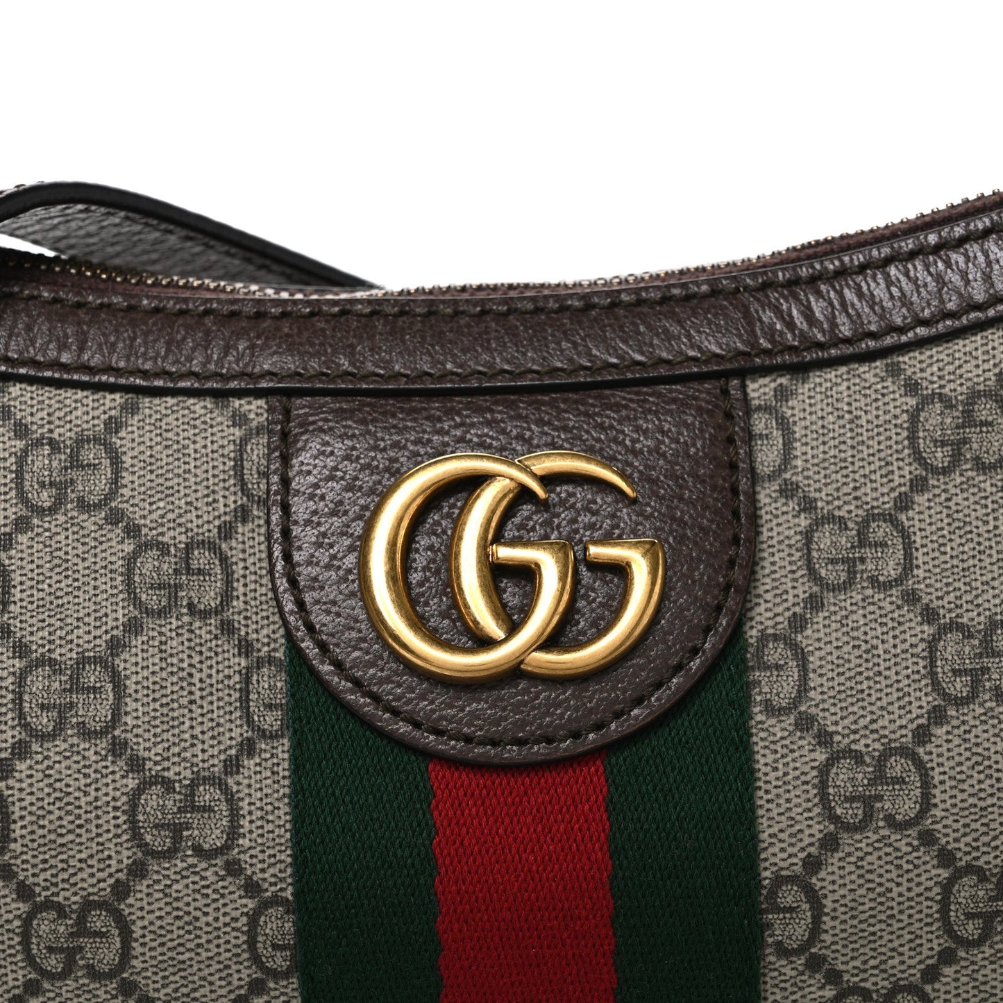GG Supreme Monogram Web Small Ophidia Half Moon Hobo Brown