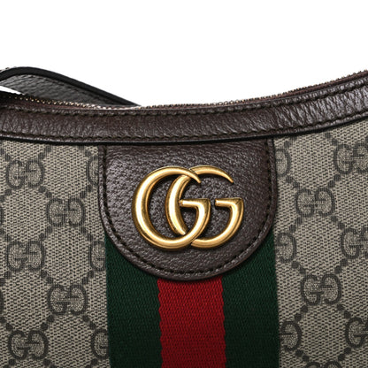 GG Supreme Monogram Web Small Ophidia Half Moon Hobo Brown