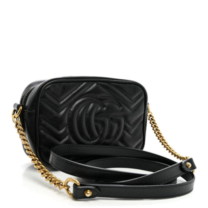 Calfskin Matelasse Mini GG Marmont Camera Bag Black