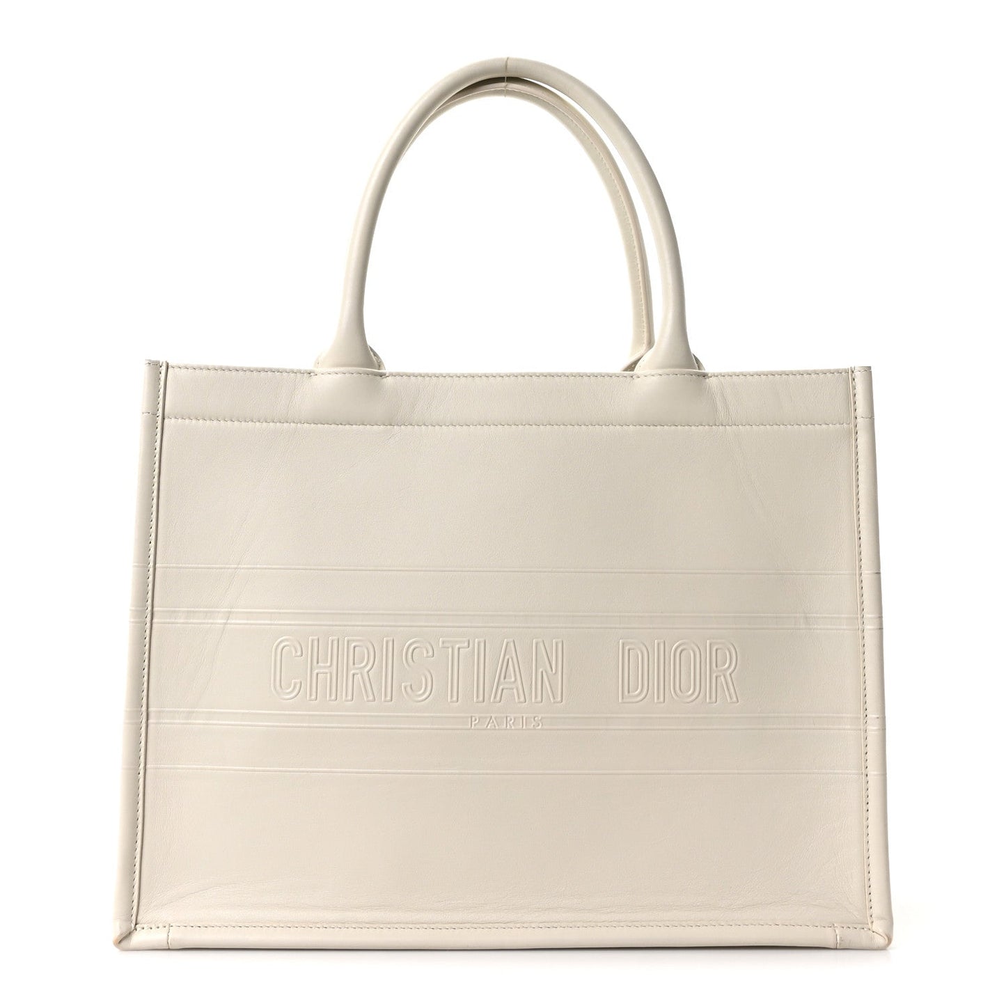 Calfskin Embossed Medium Book Tote Ivory Tote Ivory