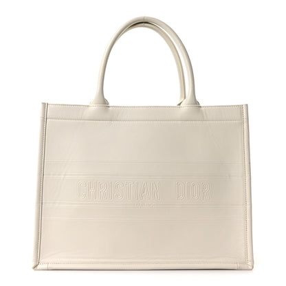 Calfskin Embossed Medium Book Tote Ivory Tote Ivory