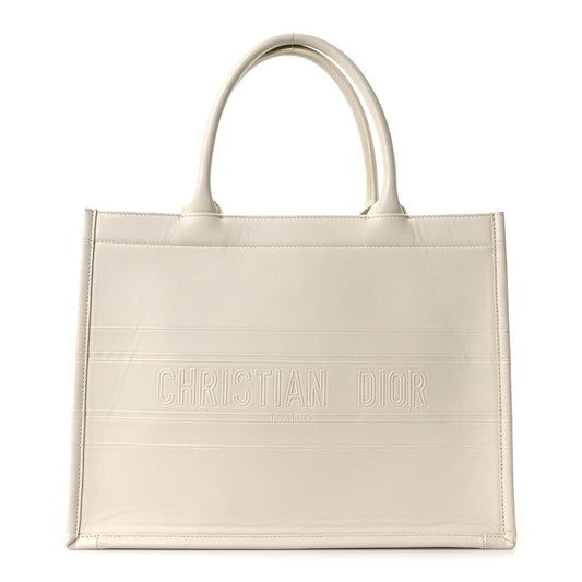 Calfskin Embossed Medium Book Tote Ivory Tote Ivory