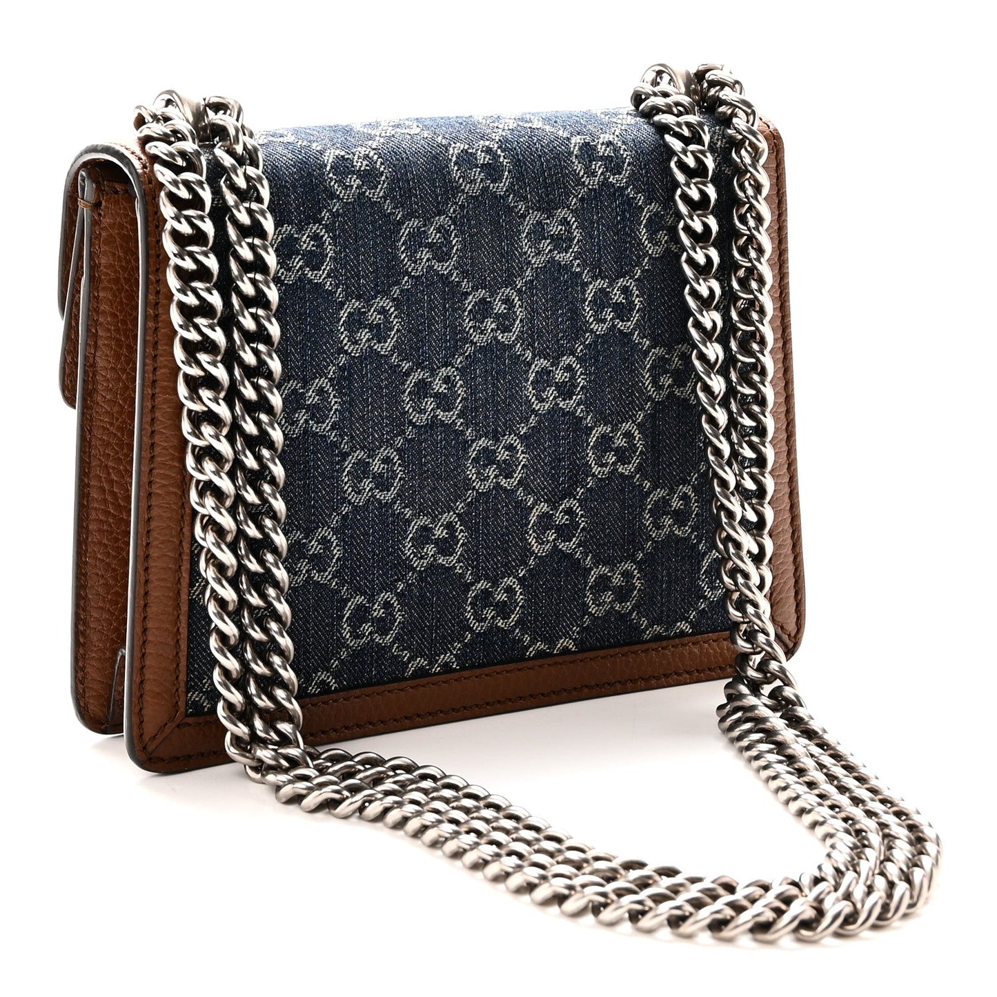 New Denim GG Monogram Dollar Calfskin Enamel Mini Dionysus Shoulder Bag Blue Tea Cuir Epilog Electric Blue