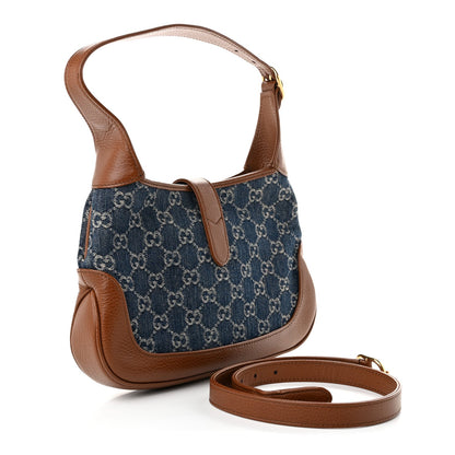 New Denim GG Monogram Calfskin Small Jackie 1961 Hobo Blue Tea Cuir