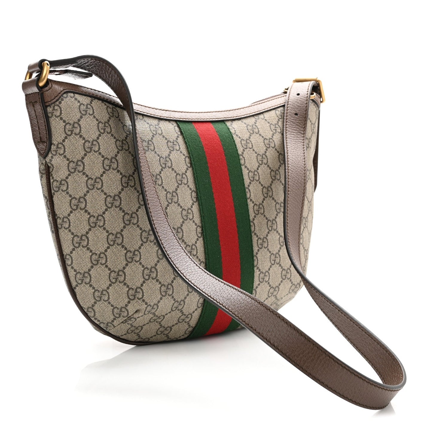 GG Supreme Monogram Web Small Ophidia Half Moon Hobo Brown
