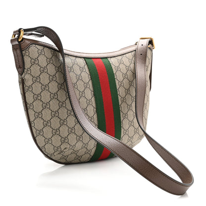 GG Supreme Monogram Web Small Ophidia Half Moon Hobo Brown