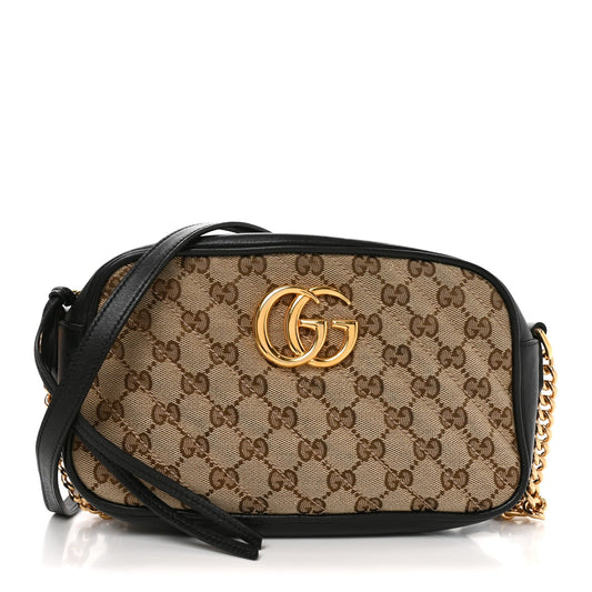 Monogram Matelasse Diagonal Small GG Marmont Chain Shoulder Bag Beige Black