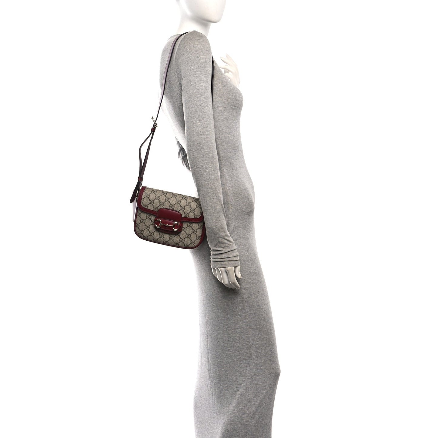 GG Supreme Monogram Horsebit 1955 Soft Small Shoulder Bag Beige Ebony Rosso Ancora