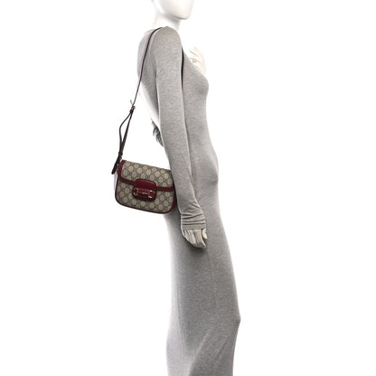 GG Supreme Monogram Horsebit 1955 Soft Small Shoulder Bag Beige Ebony Rosso Ancora