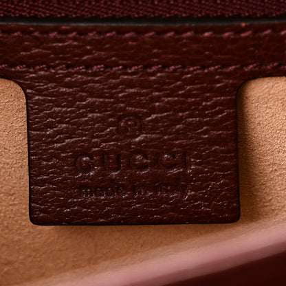 GG Supreme Monogram Textured Dollar Calfskin Web Small Ophidia Padlock Top Handle Bag Bordeaux