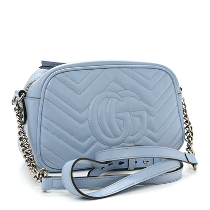 Calfskin Matelasse Small GG Marmont Chain Shoulder Bag Porcelain Light Blue