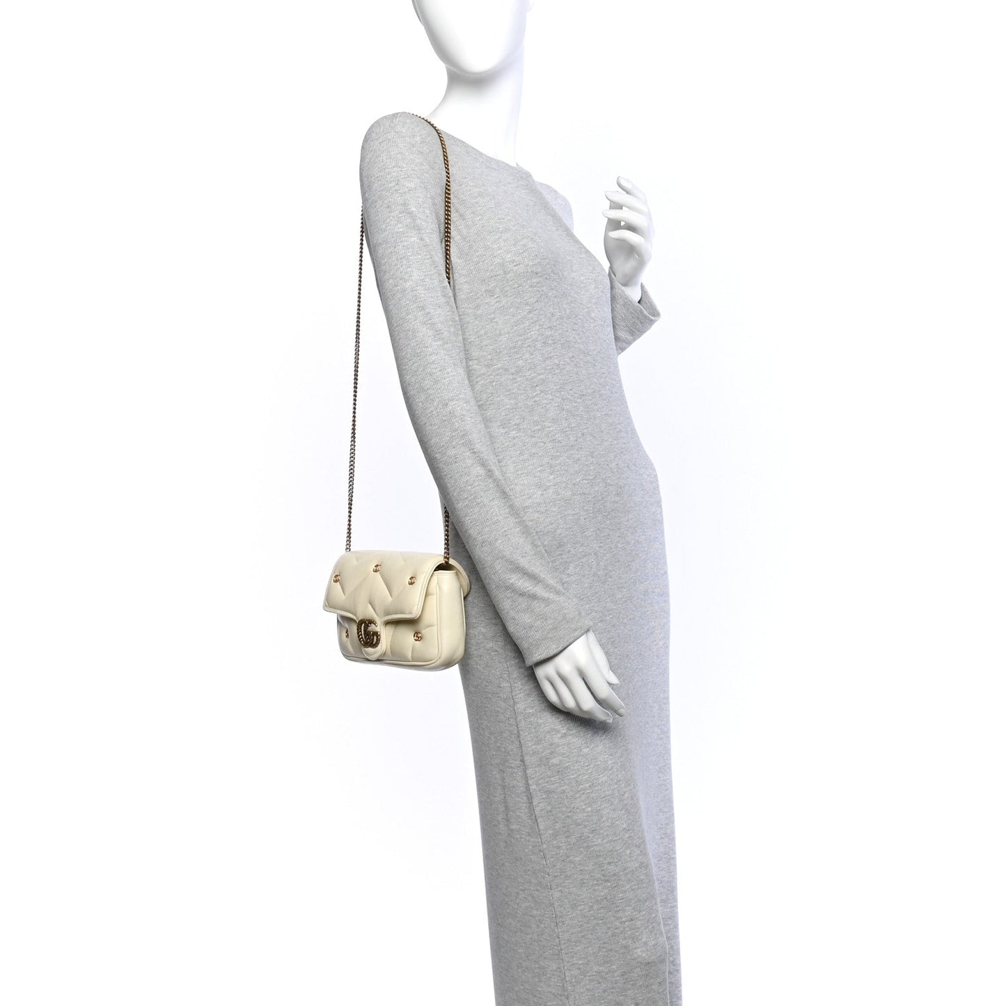 Calfskin Matelasse Double G Studs Mini Torchon GG Marmont Shoulder Bag White