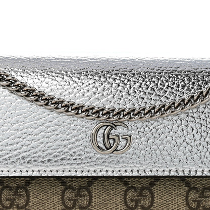 Metallic Calfskin GG Supreme Monogram Petite GG Marmont Wallet Chain Bag Silver Beige Ebony