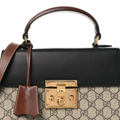 GG Supreme Monogram Calfskin Small Padlock Top Handle Bag Beige Black Cuir