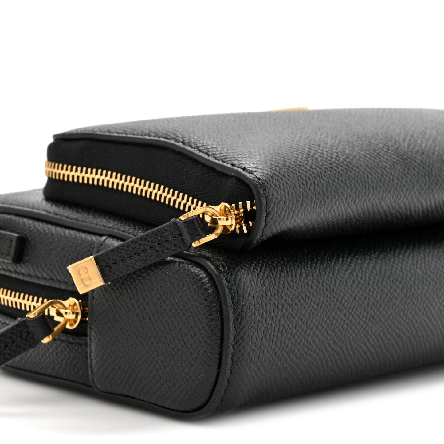 Grained Calfskin Caro Double Pouch Black