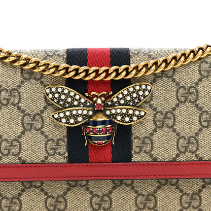 GG Supreme Monogram Web Queen Margaret Chain Wallet Red