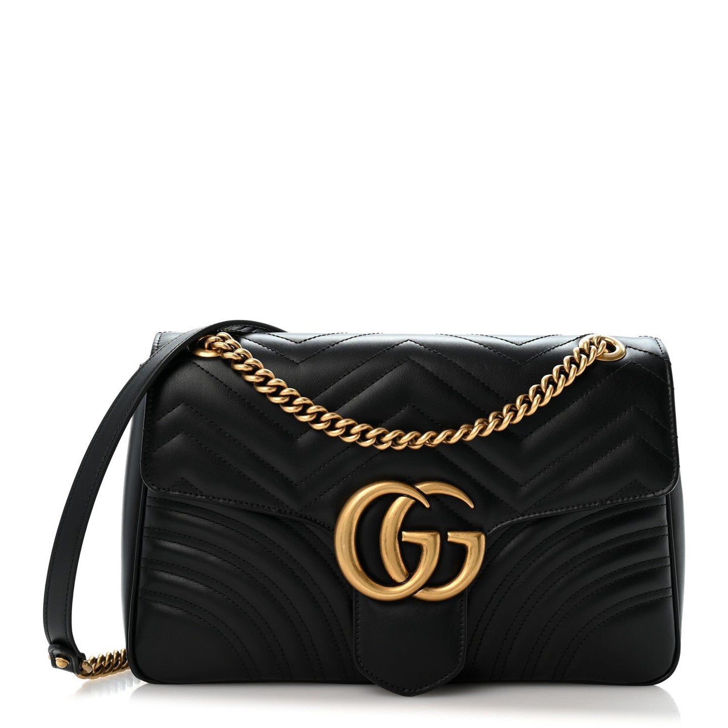 Calfskin Matelasse Medium GG Marmont Shoulder Bag Black