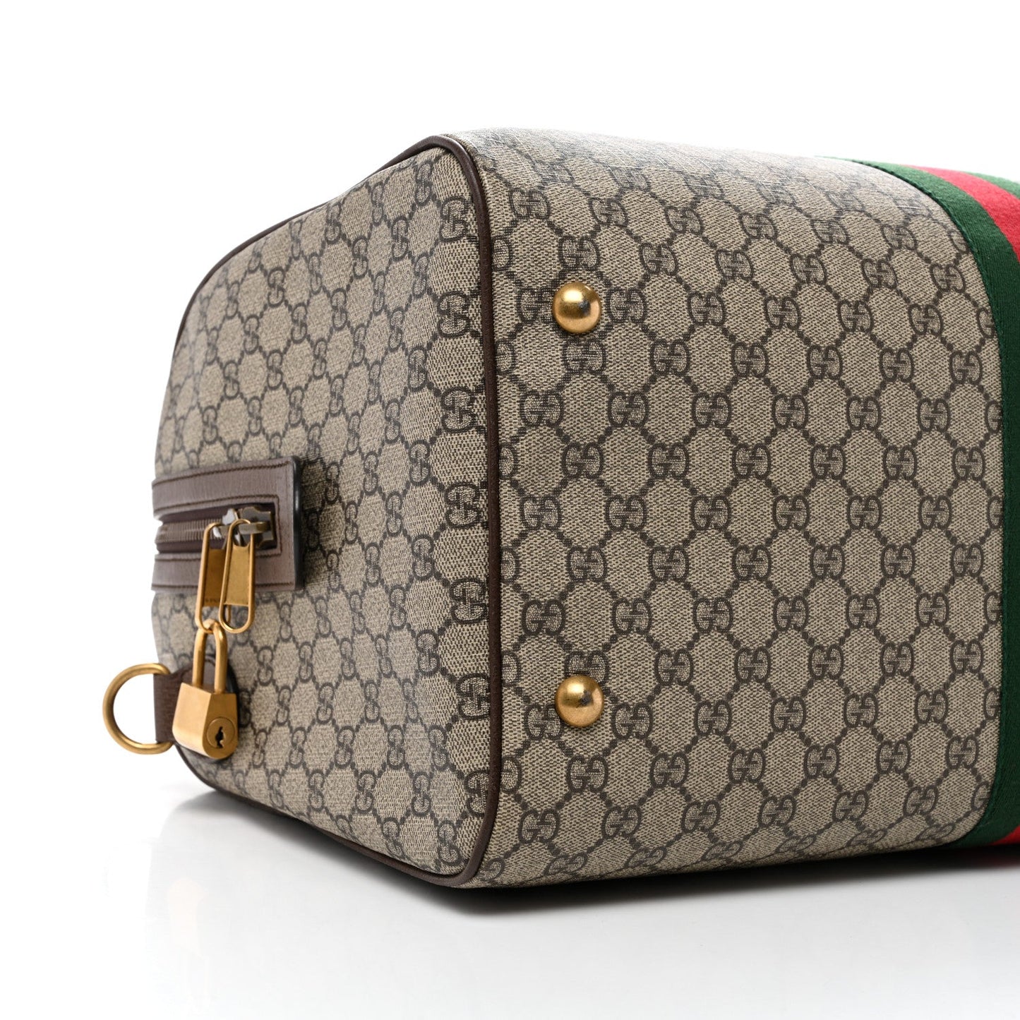 GG Supreme Monogram Textured Dollar Calfskin Web Medium Ophidia Carry-On Duffle Bag Beige Ebony New Acero