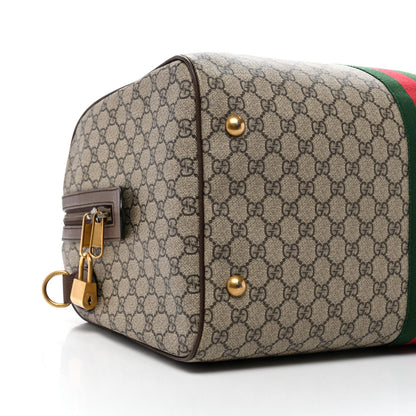 GG Supreme Monogram Textured Dollar Calfskin Web Medium Ophidia Carry-On Duffle Bag Beige Ebony New Acero