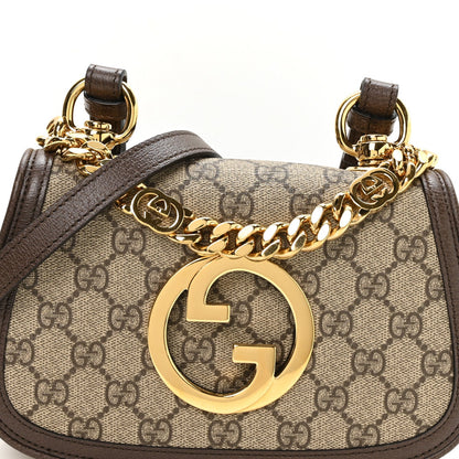 GG Supreme Monogram Textured Dollar Calfskin Mini Blondie Chain Shoulder Flap Bag Beige Ebony New Acero